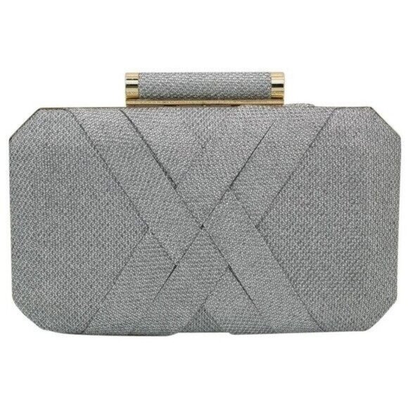 INC International Concepts Lindsayy XX lurex metallic clutch shoulder bag SILVER - Picture 1 of 14